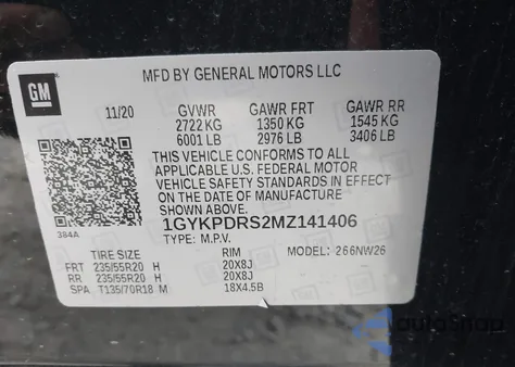 2021 Cadillac Xt6 Awd Premium Luxury z USA, uszkodzony, nr VIN 1GYKPDRS2MZ141406